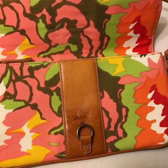 J. Crew Floral Cotton/Leather Handbag Pink/Orange - Picture 3 of 6